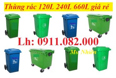 Tiền giang nơi cung cấp thùng rác giá rẻ- thùng rác 120l 240l 660l màu xanh- lh 0911082000