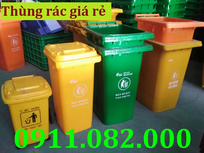 Thùng rác nhựa giá tốt- thùng rác 120l 240l 660l màu xanh, cam giá rẻ tại miền tây- lh 0911082000